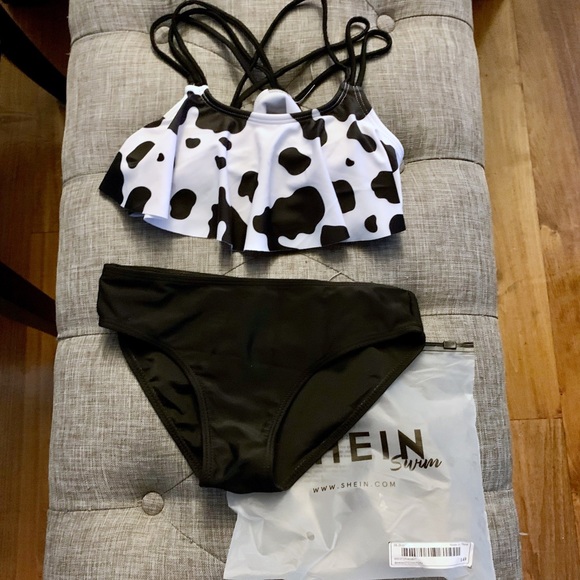 NWT girls cow print ruffle bikini - Picture 3 of 11